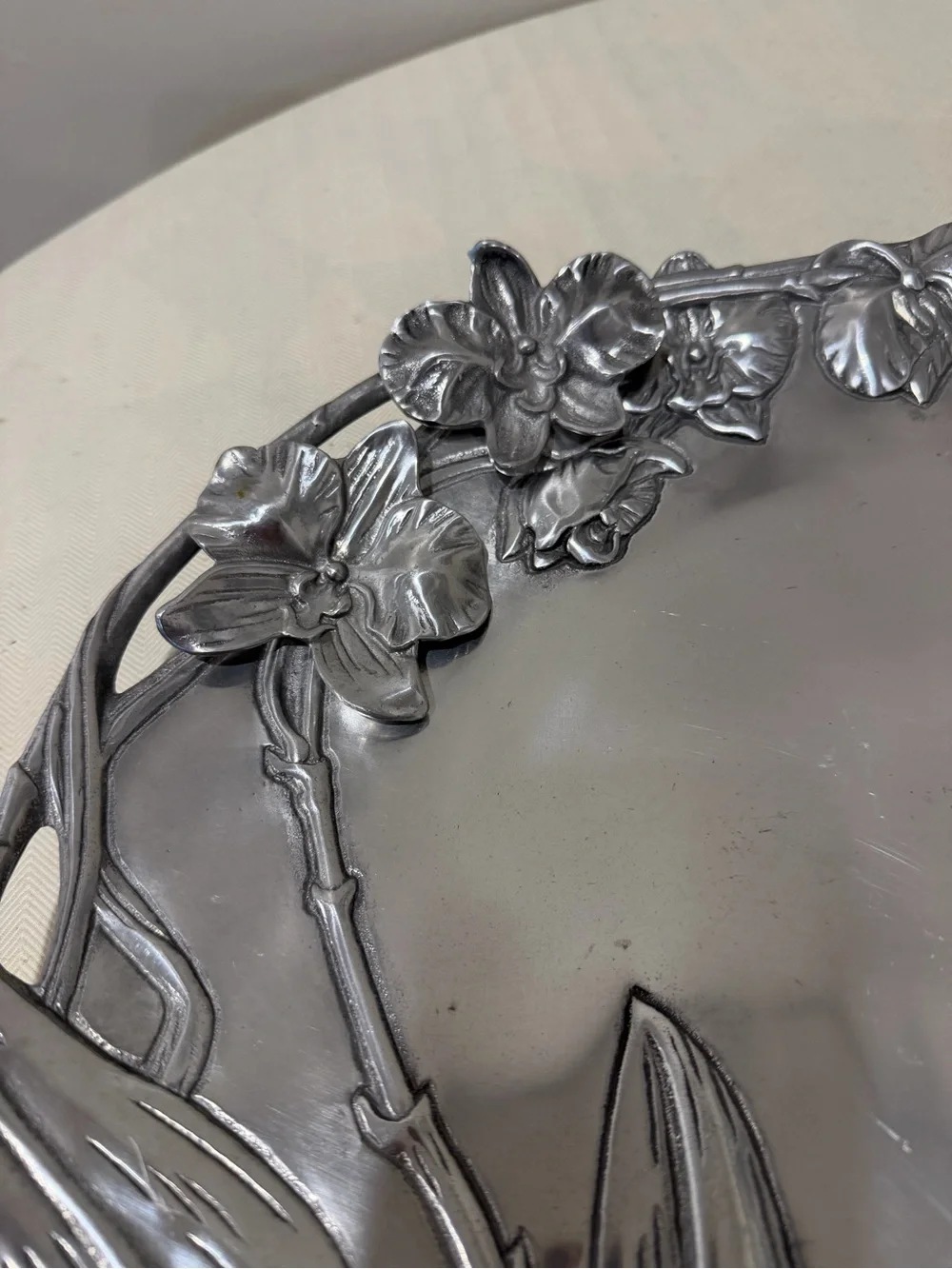 RARE Vintage 2004 ARTHUR COURT ALUMINUM ORCHID FLORAL PLATTER SERVING TRAY 13